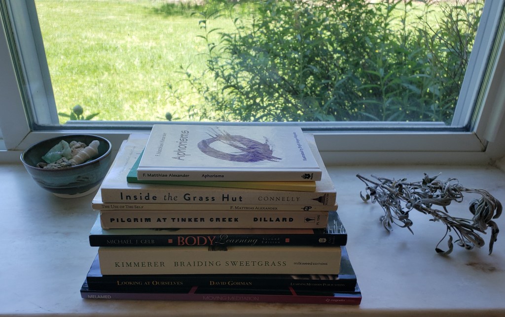 Books on the windowsill in Hannah's studio